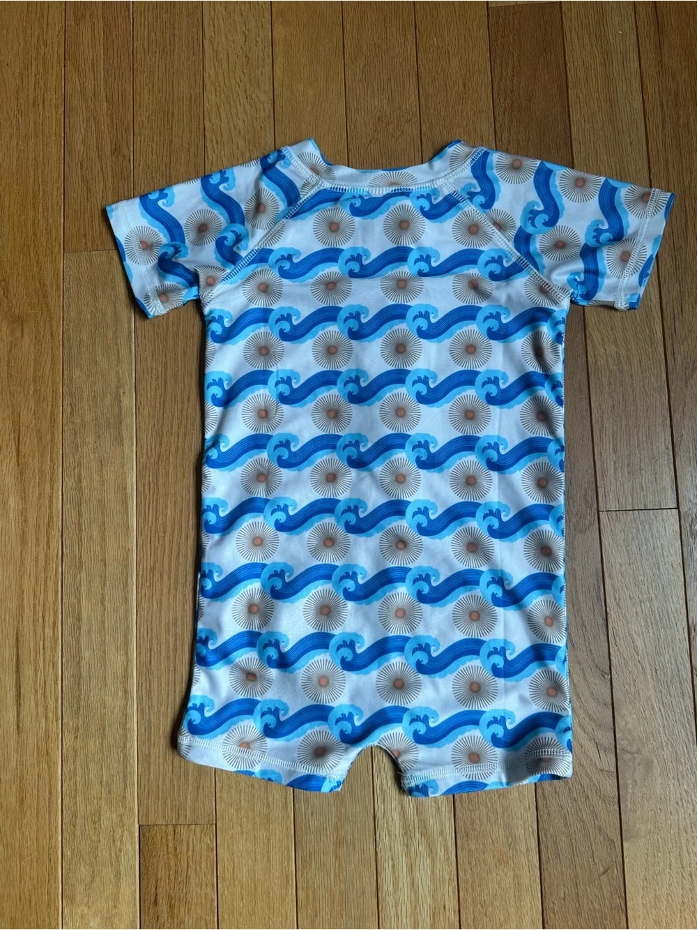 Kate Quinn Suns and Wave Zip Short Sleeve Swimsuit 2T Blue Cream